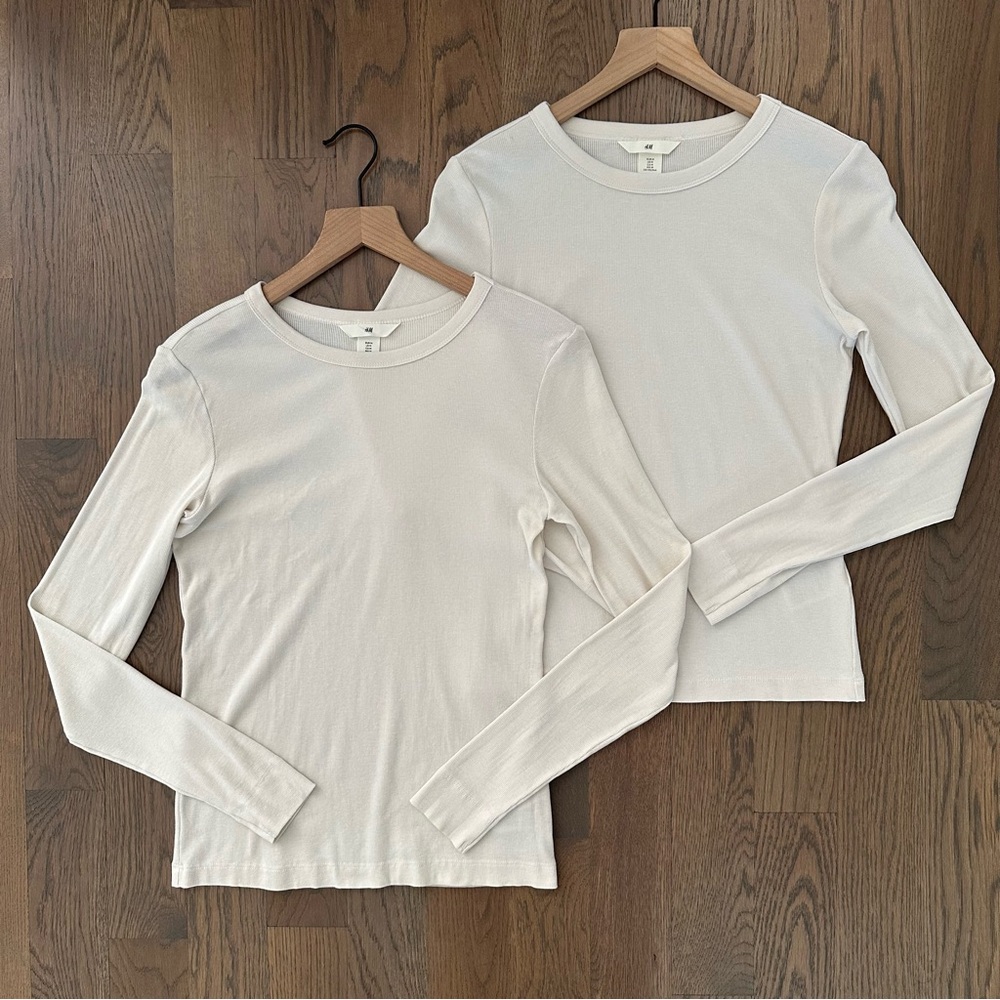 NWOT H&M Bundle of Two Ribbed Modal-blend Crew Neck Long Sleeve Top in White M